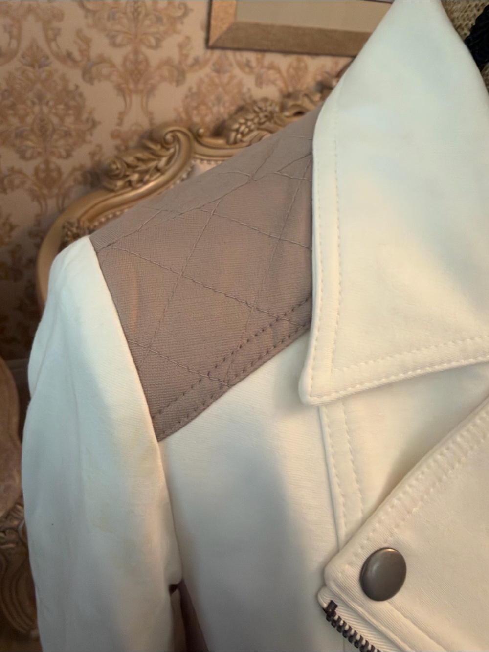 NEW—INC International Concepts Off-White&Taupe Leather Asymmetric Moto Jacket - Picture 6 of 10
